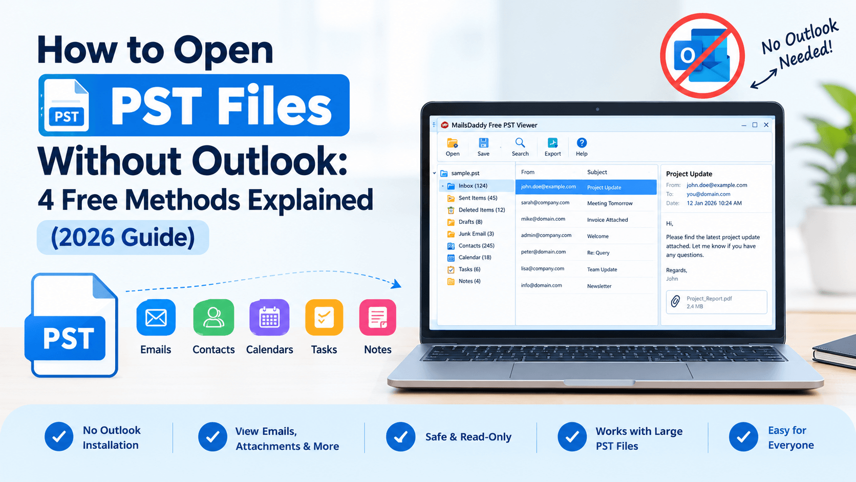 How to Open PST Files Without Microsoft Outlook? Easy & Free Methods